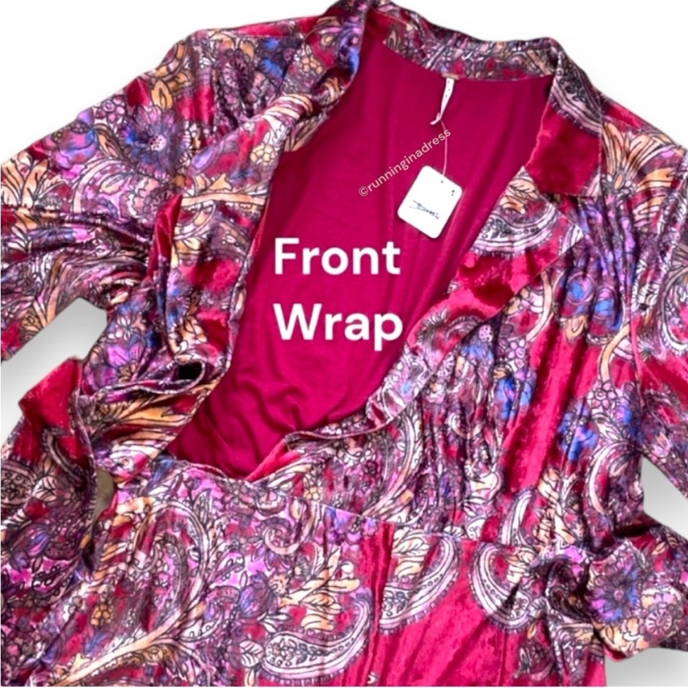 NWT Free People Delphine Jumpsuit Color In Red Combo XL Paisley Print Velvet - Picture 6 of 10
